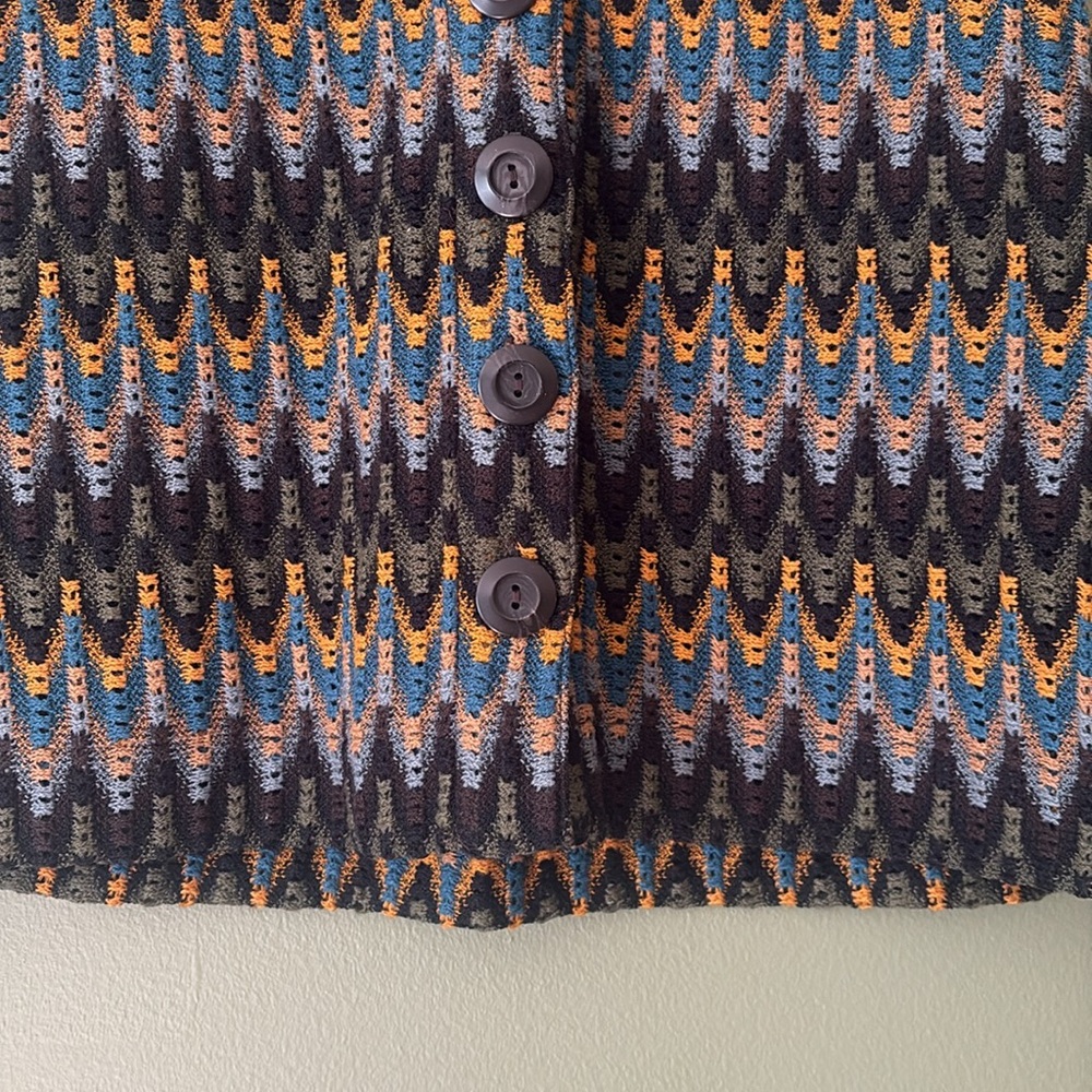 Free People Open Knit Chevron Mod Mini Skirt Buttons 70s 80s Sz S - Picture 4 of 7